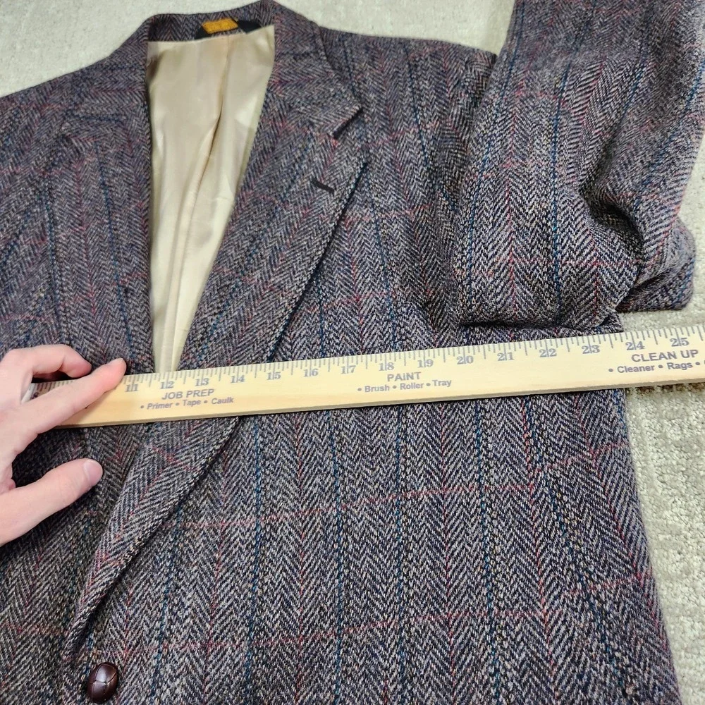 Vintage Manx Tweed Blazer Men 46 Herringbone Handwoven Wool Leather Button‎
